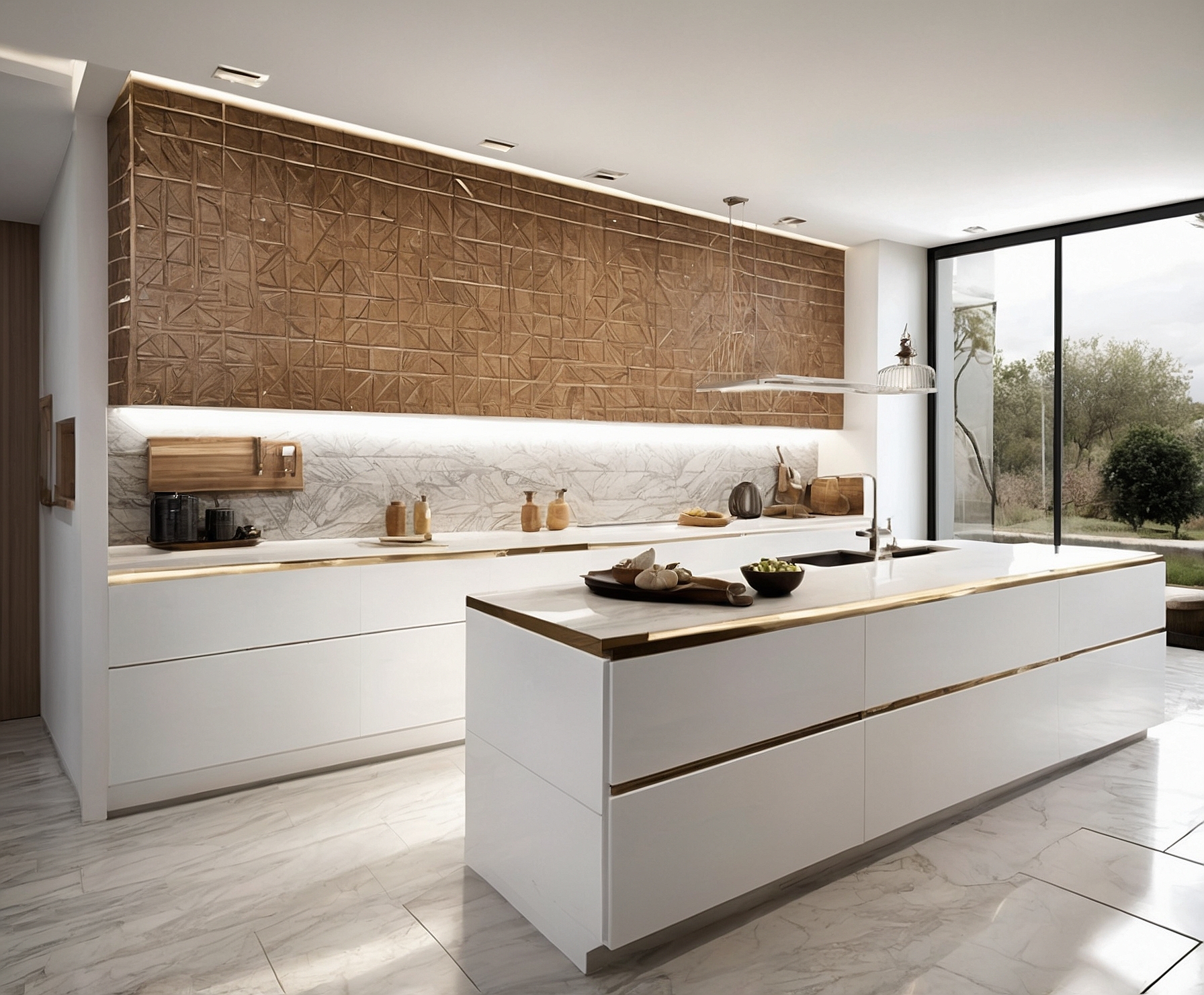 Azulejos elegantes en cocina moderna.